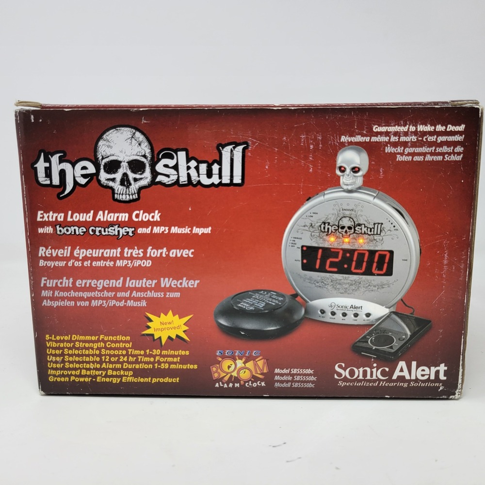 Sonic Alert The Skull Loud Alarm Clock Bone Crusher Bed Shaker SBS550bc NEW